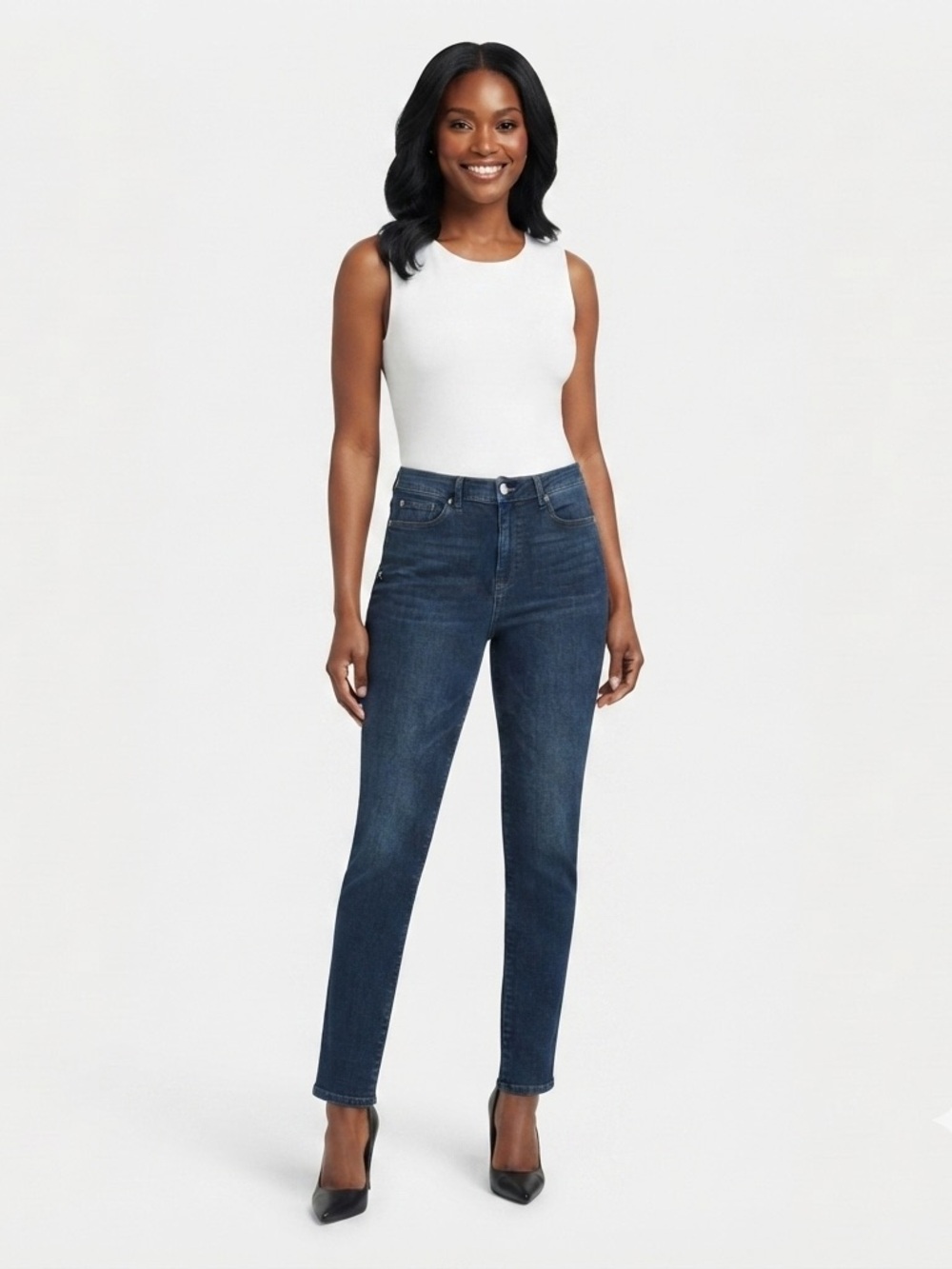 Anne Klein High-Rise Slim Straight Denim Jeans Size 12